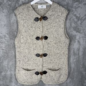 Vtg Design Options Sweater Vest Womens Medium Wool Alpaca Toggle Long Oatmeal